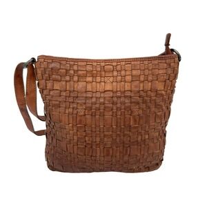 Valenca Woven Leather Small Crossbody Bag Brown Genuine Leather